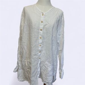 100% linen long sleeve button-up tunic shirt - Flax - Large